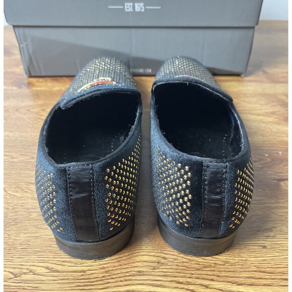 Stacy Adams Men Shoes Swagger Studded Slip On Satin Black Gold 25228-715 Size 9M